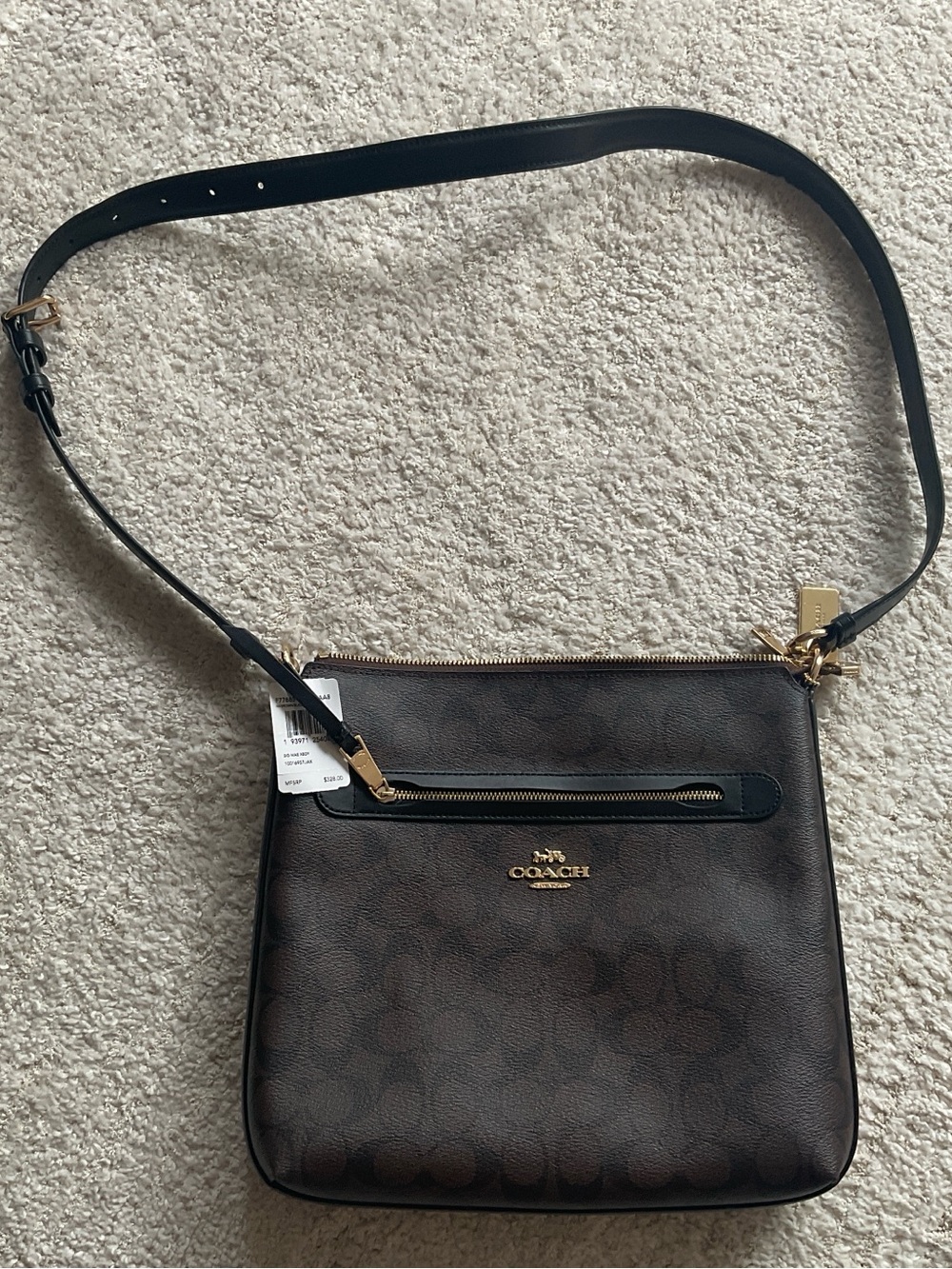 Coach Brown Signature Crossbody with Black Strap and Gold Hardware